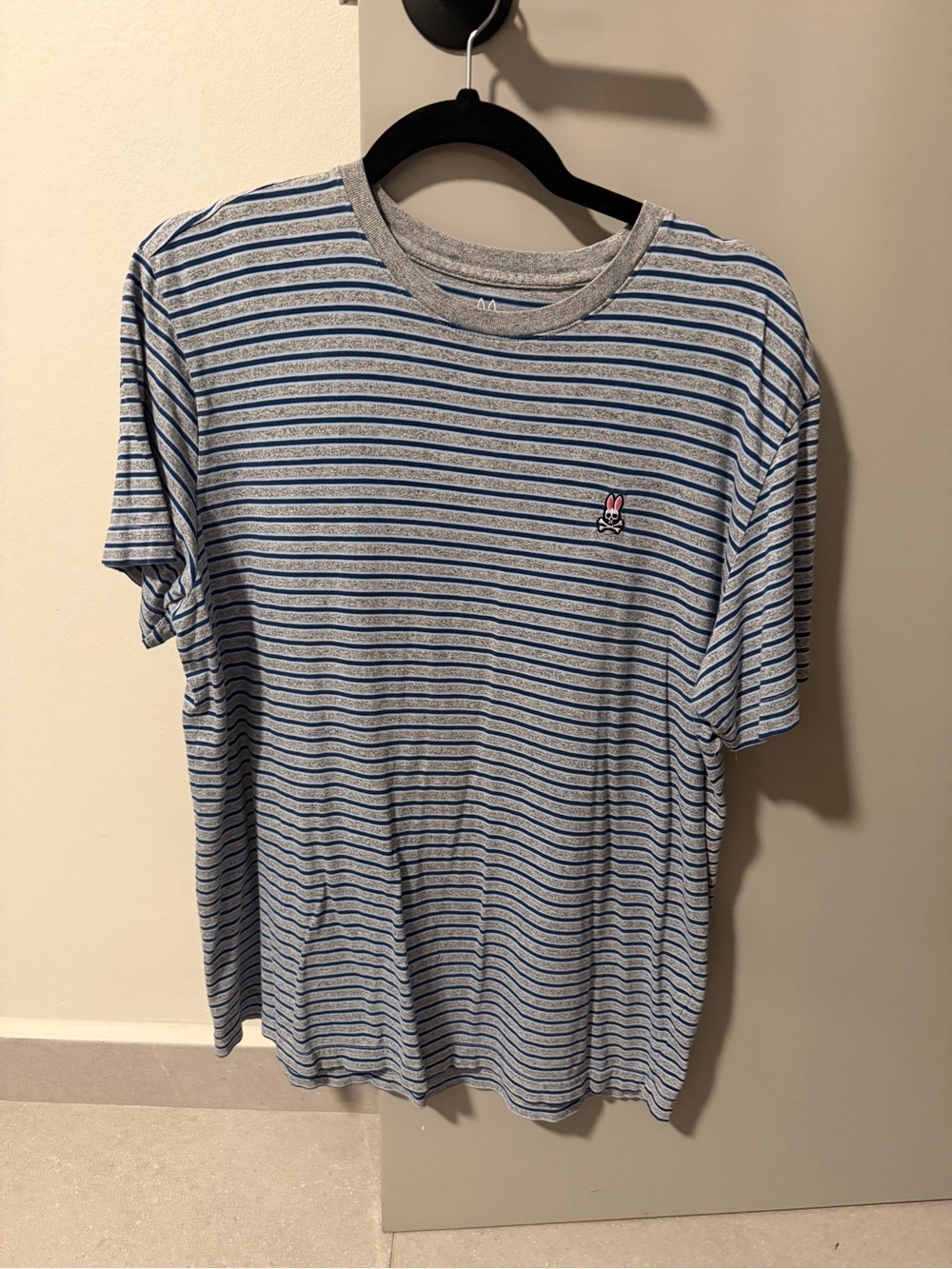 Psycho Bunny Striped Blue & Gray Men’s Crewneck T-Shirt Size 5